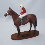Beswick Connoisseur Horse 'Red Rum - Brian Fletcher Up', model No. 2511, bay matt, on wooden plinth.