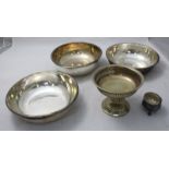 Three Christofle silver-plated circular bowls, 22cm diam, together with a small stemmed bon-bon dish