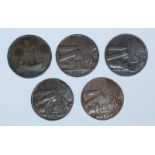 Five 18th Century Copper Halfpenny Provincial Tokens (All Warwickshire and John Wilkinson or