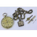 An 18ct gold open face pocket watch, the gold dial with Roman Numerals denoting hours, subsidiary