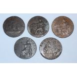 Five 18th Century Copper Halfpenny Provincial Tokens, All Emsworth, Hampshire: 'Earl Howe' 1794, D&H