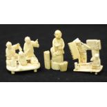 Three various Japanese Meiji period carved ivory small Okimono figures carved as street vendors/