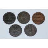 Five 18th Century Copper Halfpenny Provincial Tokens (All Somerset): Bridgewater 'Holloway's Post