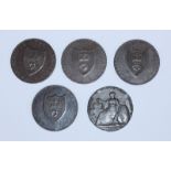 Five 18th Century Copper Halfpenny Provincial Tokens, All Southampton, Hampshire, Four (4x) '