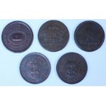 18th & 19th Century Provincial Conder Tokens: (5), Hampshire, Andover, WS & I Wakeford, One Penny,