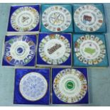 Eight assorted Coalport ceramic collectors plates of cricket interest. All boxed. (one plate AF)