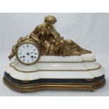 A late 19th century gold painted figural clock (probably bronze) depicting a classical lady in a