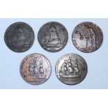 Five 18th Century Copper Halfpenny Provincial Tokens: Two (x2) 'Brimscombe Port' Gloucestershire,