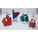 Four Royal Doulton ceramic figures of ladies including 'Autumn Breezes HN.1934,' 'Christmas Morn