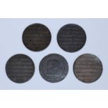 Five 18th Century Copper Halfpenny Provincial Tokens, Portsmouth, Hampshire, Three (3x) 'Sir John