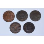 Five 18th Century Copper Halfpenny Provincial Tokens (All Bath, Somerset): 'John Jelly's- Botanic