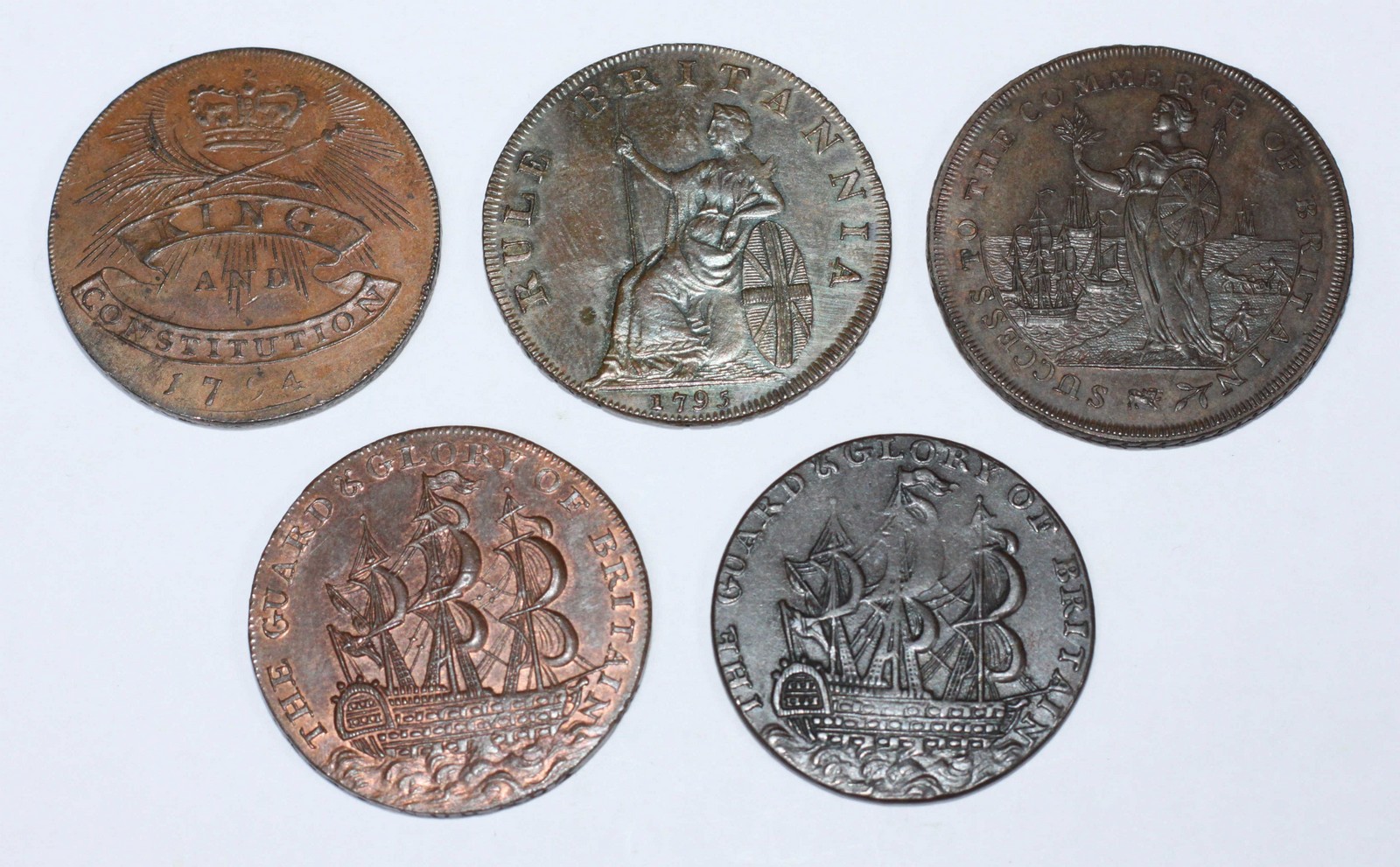 Five 18th Century Copper Halfpenny Provincial Tokens, All Emsworth, Hampshire: 'Earl Howe/ King