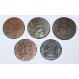 Five 18th Century Copper Halfpenny Provincial Tokens, All Emsworth, Hampshire: 'Earl Howe/ King