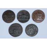 Five 18th Century Copper Halfpenny Provincial Tokens (All Warwickshire): Birmingham, P. Kempson, "