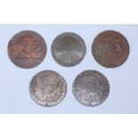 Five 18th Century Copper Halfpenny Provincial Tokens (All Bath, Somerset): 'John Jelly's- Botanic