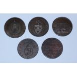 Five 18th Century Copper Halfpenny Provincial Tokens (All Suffolk): Blything - 'Loyal Suffolk