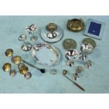 A quantity of silver items including a perfume bottle, posy holder, six silver plated goblets with