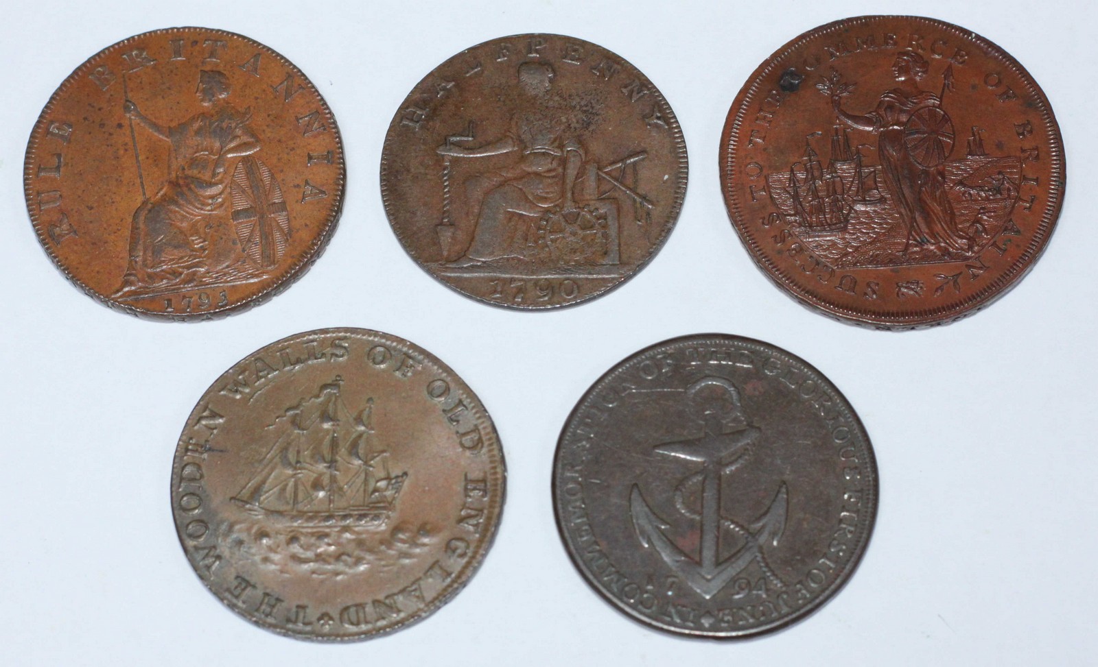 Five 18th Century Copper Halfpenny Provincial Tokens, All Emsworth, Hampshire: 'Earl Howe &