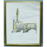 Paul Hogarth (1917-2001) Print depicting 'The Ponte Vecchio and Arnolfo Tower: Florence' signed in
