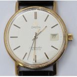 A 1980's 9ct gold Omega Calibre '1342' quartz wristwatch, the silvered dial with batons denoting