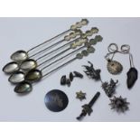 A quantity of Siam Silver brooches and jewellery together with a set of six oriental silver spoons