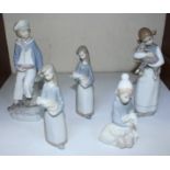 SECTION 19. Five various Lladro porcelain figures including a boy with a model boat and a young girl