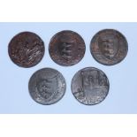 Five 18th Century Copper Halfpenny Provincial Tokens including 4x Yarmouth, Norfolk: 'Boulters