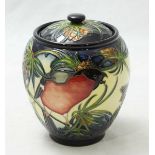 A Moorcroft pottery 'Bullfinch Blues' pattern lidded jar, size '401/5.' Limited edition piece number