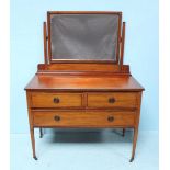 An Edwardian Sheraton revival dressing table, with mirror, two short and one long drawer and