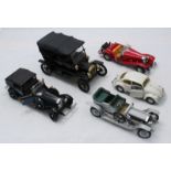 Five various scale model cars including a Franklin Mint Rolls-Royce Silver Ghost and a Rolls-Royce