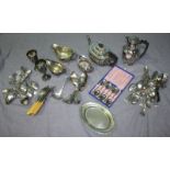 A quantity of silver plated wares including a Mappin & Webb teapot and matching milk jug, sauce