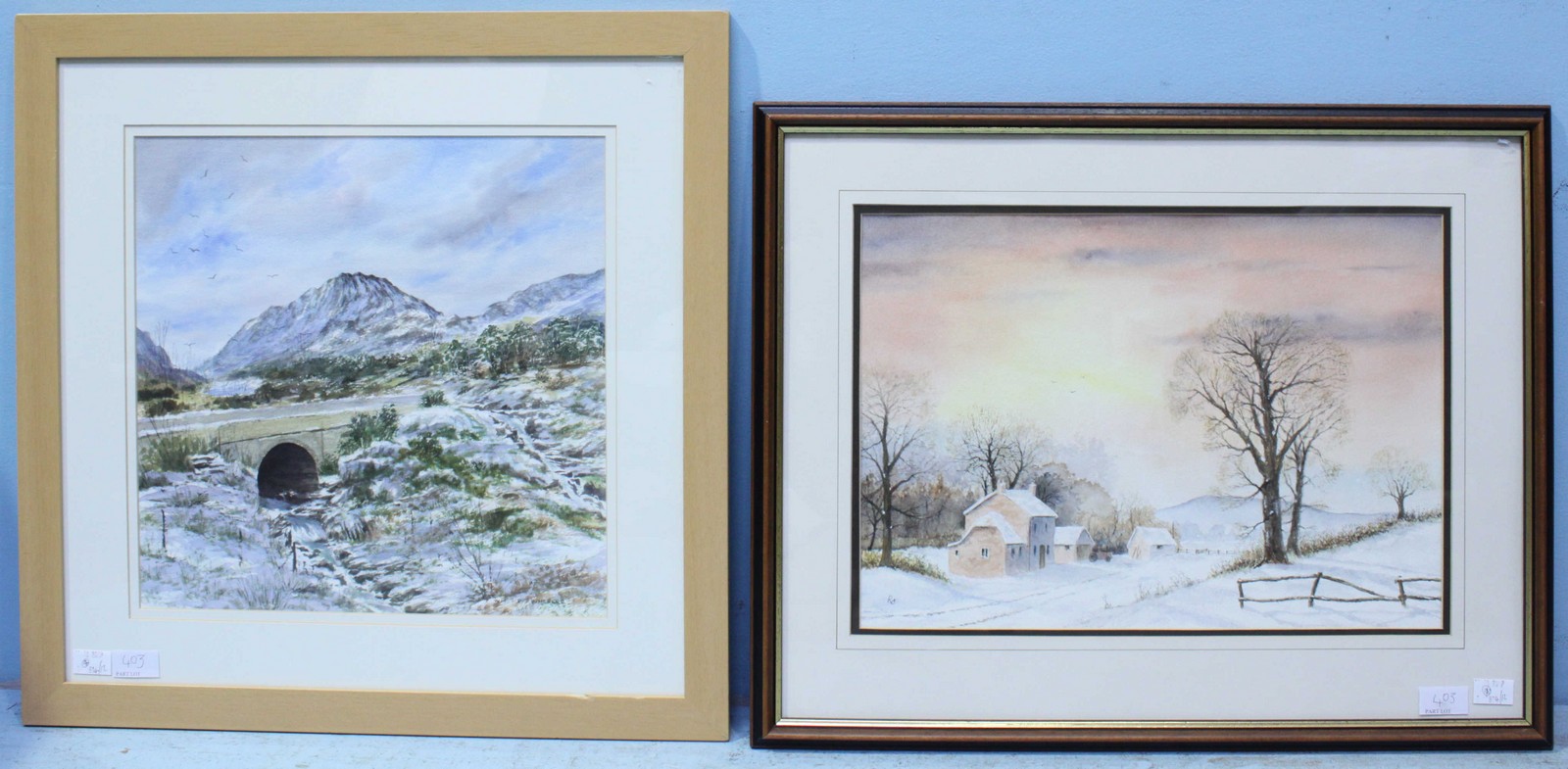 Two various watercolours including a snowy mountain landscape scene by 'W M. E. Wheeler' signed.