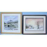 Two various watercolours including a snowy mountain landscape scene by 'W M. E. Wheeler' signed.