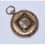 A 14ct gold open-faced pocket watch, the unusual square dial with Roman numerals denoting hours