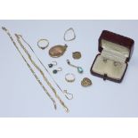 A small quantity of gold jewellery items including 9ct gold rings and chains, a pair of 18ct gold