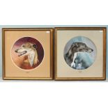 Vic Granger (British, 20th century) Two circular portrait studies of greyhounds, one titled '