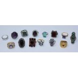 Approximately fourteen vintage dress rings and a quantity of costume jewellery including 1930s-1950s