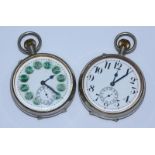 Two silver-mounted large pocket watch stands and a claret leather large pocket watch stand, together