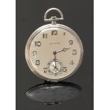 An 18ct white gold open-faced pocket watch by Lacloche date stamped 1927 in leather fitted slip