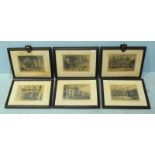 A set of six monochrome etchings of Oxford University interest. 18 x 25cm.