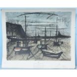 Bernard Buffet (French, 1928-1999) 'Harbour in Brittany' Signed, unframed limited edition print,