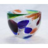 A hand made multi-coloured glass bowl by Shakespeare glass. 16.5cm diameter.