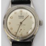 A gents Tudor 'Oyster' wristwatch c.1960's, the silvered dial with Arabic numerals denoting hours