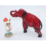 A Royal Doulton 'Flambe' model of an Elephant, height approx 15cm, together with a Royal Doulton