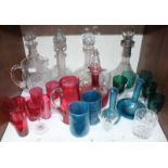 SECTION 15. A Victorian cranberry glass decanter and various cranberry glasses, various Roman '