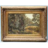 J. Holland (19th C), figures carrying baskets of fruit in a landscape, signed and dated '67,' oil on