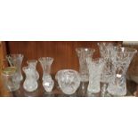 A quantity of assorted cut glass items including a pair of large vases and a posy bowl etc. (12)