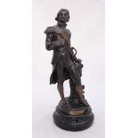 A patinated bronze statue of Admiral Lord Nelson on black marble socle base, indistinctly signed,