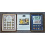 A GB pre-decimal set containing ten denominations from £1 to a farthing, glazed and framed, The