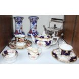 SECTION 21. A five-piece Coalport 'Bachelor' set, a pair of ceramic vases and a Wedgwood gilt,